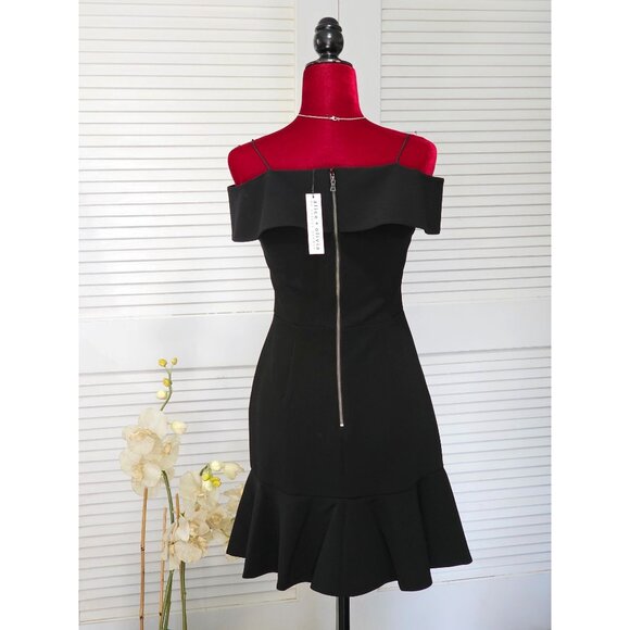 NWT Alice + Olivia Women's Black Dash Cold-Shoulder Flounce Dress Sz 4 1939 - Picture 7 of 15